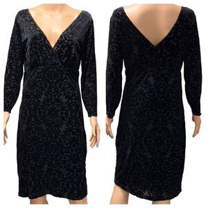 MARINA Black Velvet Floral Long Sleeve Dress Size 10